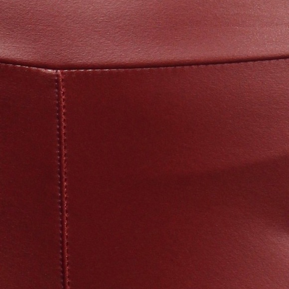 Burgundy Vegan Leather Matte High Waist Tummy Control Leggings - Picture 2 of 2